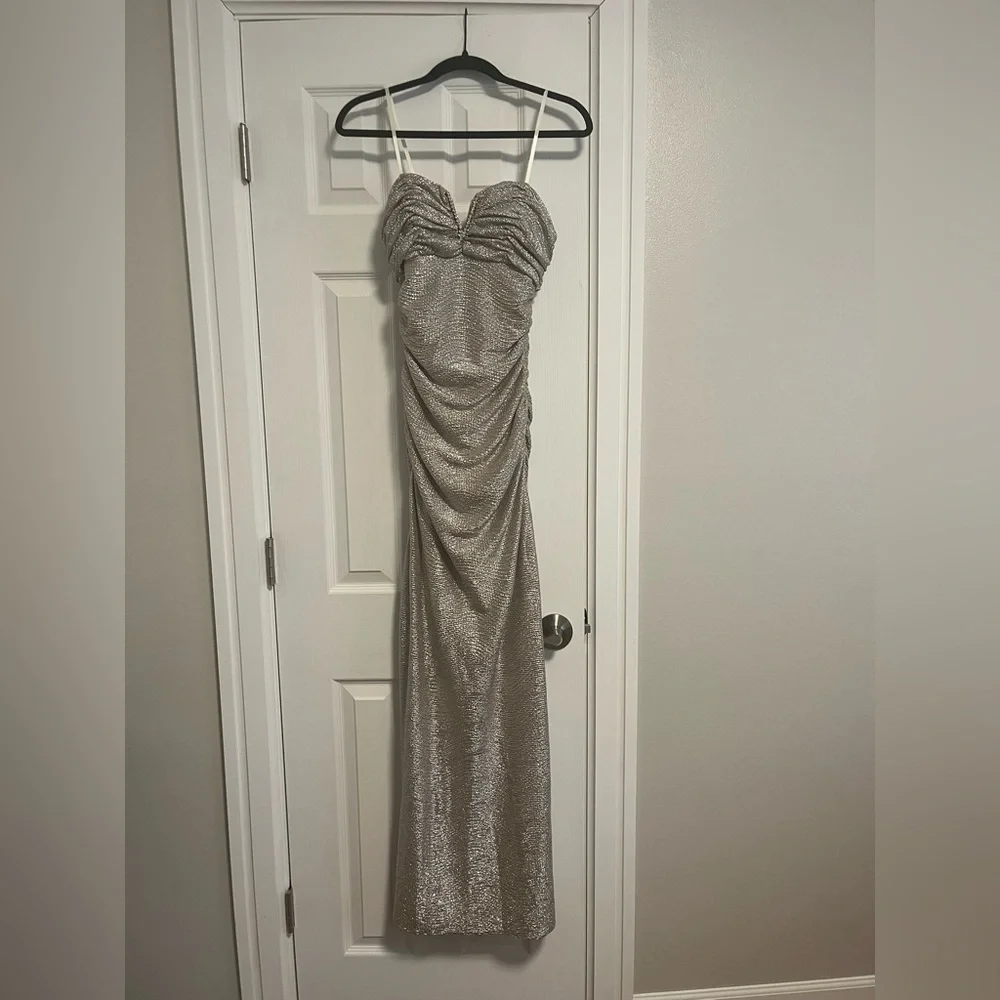 Adrianna Papell Shimmering Silver Dress - Picture 1 of 4